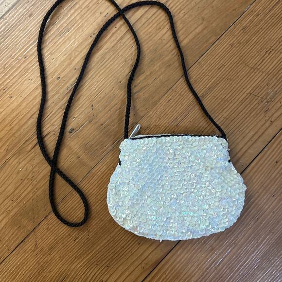 White sequin embroidered Christmas black top hat snowman shoulder change purse - Picture 4 of 4